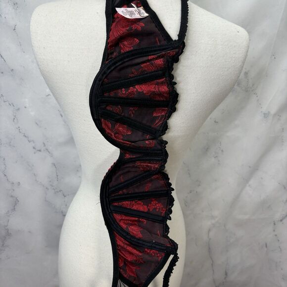 Vintage Intimate attitude Red Satin Bra 38C Barcade Vamp 80s Lingerie Gothic vtg - Picture 9 of 14